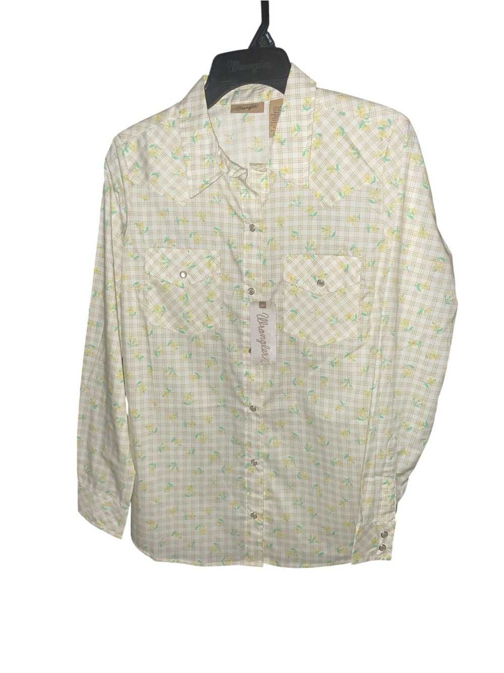 Wrangler Retro Yellow Plaid Floral Western Pearl Snap Shirt Small NWT